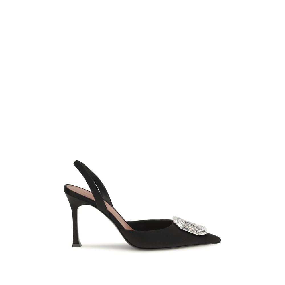 Amina Muaddi Black Satin High Heel Pumps